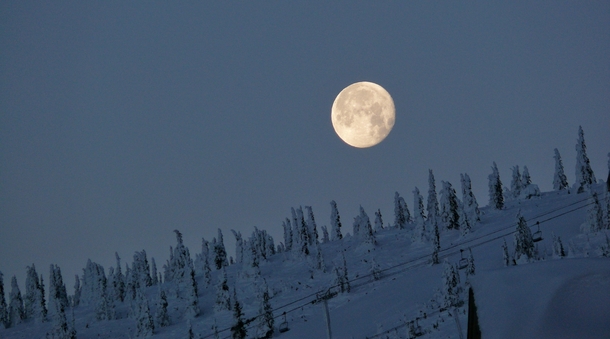 The moon rising over the mountain Big White BC 