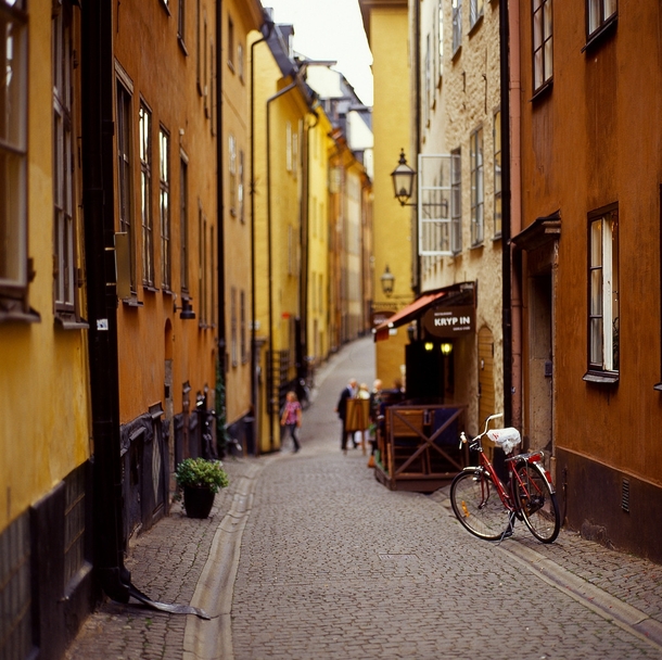 The narrow streets of Stockholm Sweden 