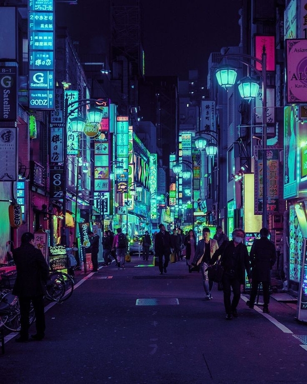 The neon signs in Tokyo Japan