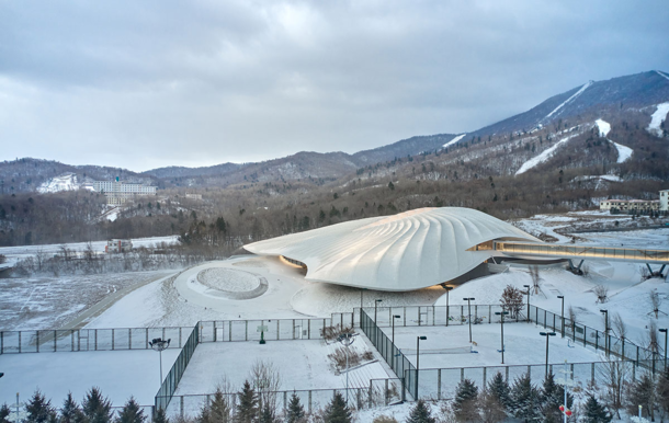 The new Yabuli Entrepreneurs Congress Center designed by MAD Architects in the snow-covered mountains of Northeastern China