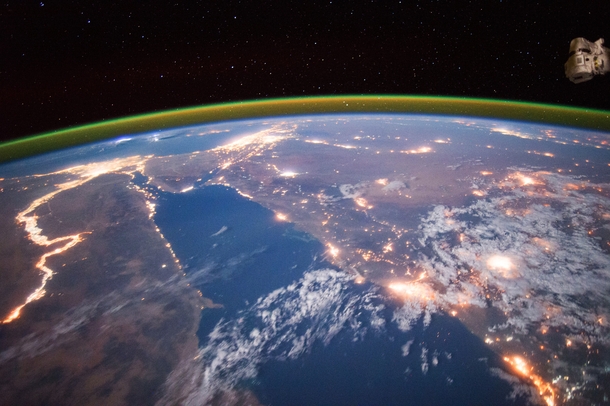 The Nile at night as seen by Scott Kelly aboard the International Space Station 