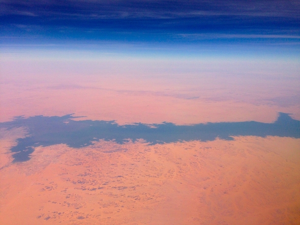 The Nile River penetrates the Sahara Desert in southern Egypt taken from a plane 