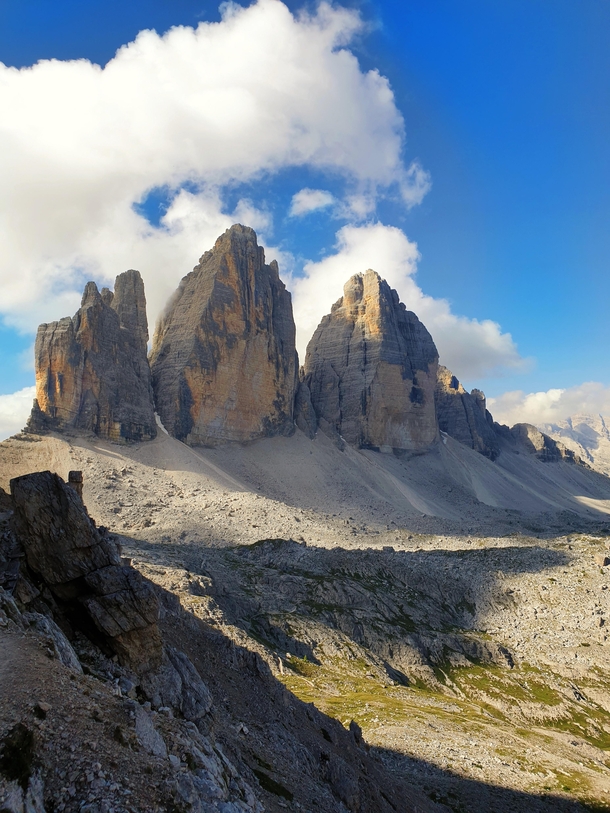 The north face of Tre Cime di Lavaredo in a sunny day A place that everyone must see 