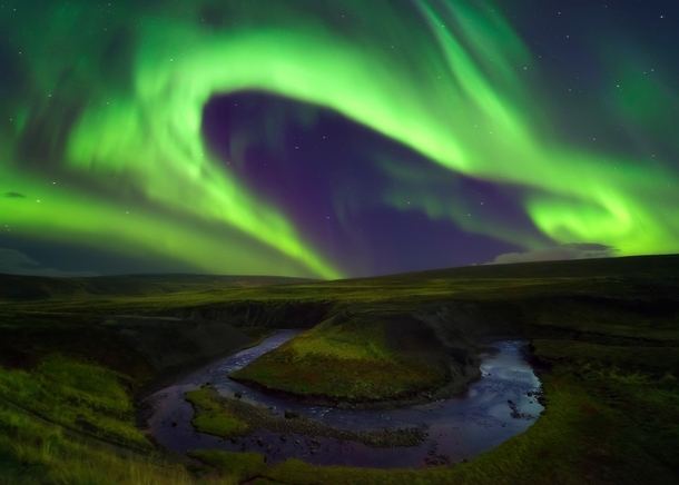 The Northern Lights looked like they were following a bend in this river that I found by accident one night in northern Iceland - x 