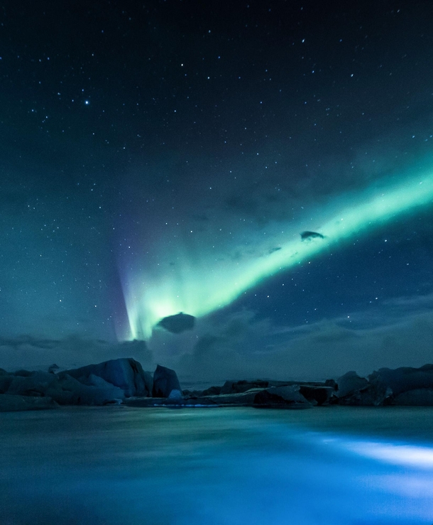 The Northern Lights over an ice lagoon in Iceland 