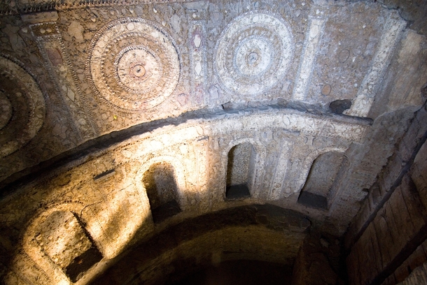 The Nymphaeum of the Annibaldi Rome is decorated with mosaics made from seashells 