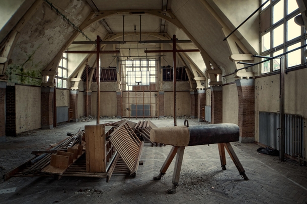The old gym in an abandoned school