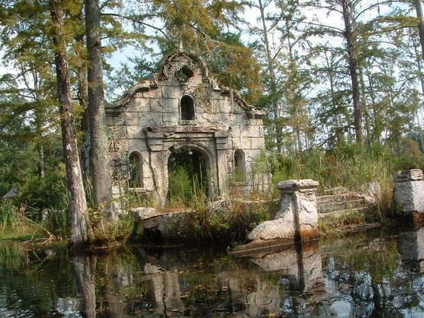 The old Spanish Mission prop set from the movie the patriot were left after the filming was completed Located in the swamps of Cypress Gardens in Moncks Corner SC 