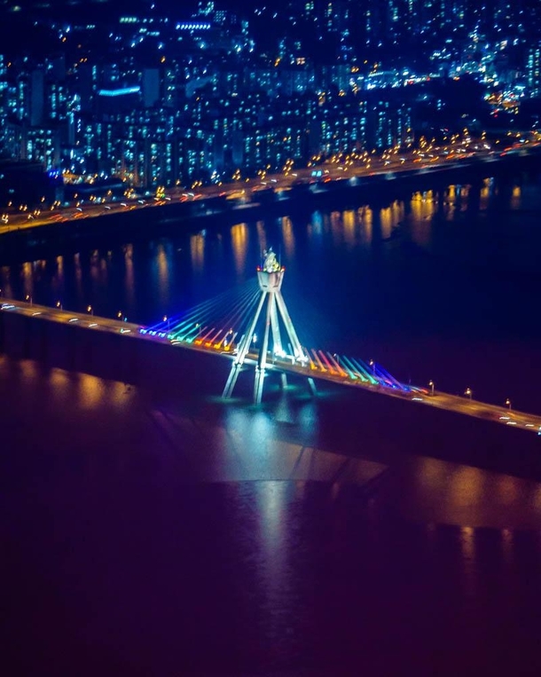 The Olympic Bridge at night in Seoul South Korea 