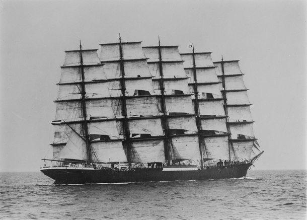 The Preussen with five masts bearing  sails the largest windjammer ultra-large sailing cargo ship ever built 