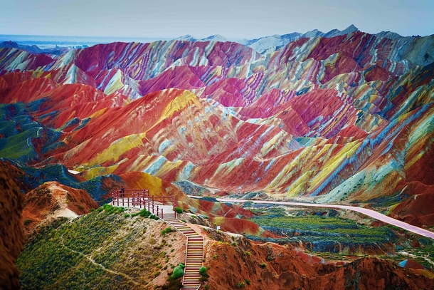 The Rainbow Mountains Red Stones Zhangye Danxia Landform Geological Park China Yes its real  x 