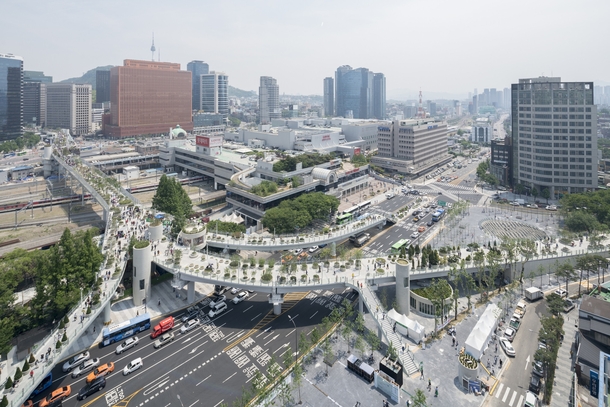 The recently completed Seoullo  Skygarden an abandoned overpass turned elevated park modeled after the High Line in NYC Jung District Seoul South Korea 