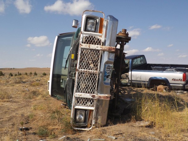The remains of a late s Ford pickup on the high plains of Eastern Wyoming 