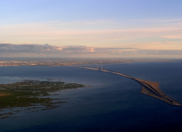 The resund Bridge from Denmark to Sweden 