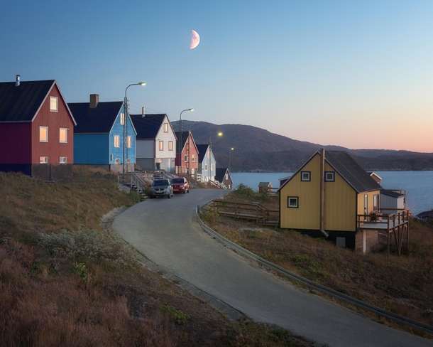 The Return Town of Qaqortoq in the Evening South Greenland 