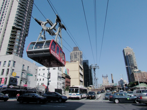 The Roosevelt Island Tramway in New York City which connects Midtown Manhattan to Roosevelt Island