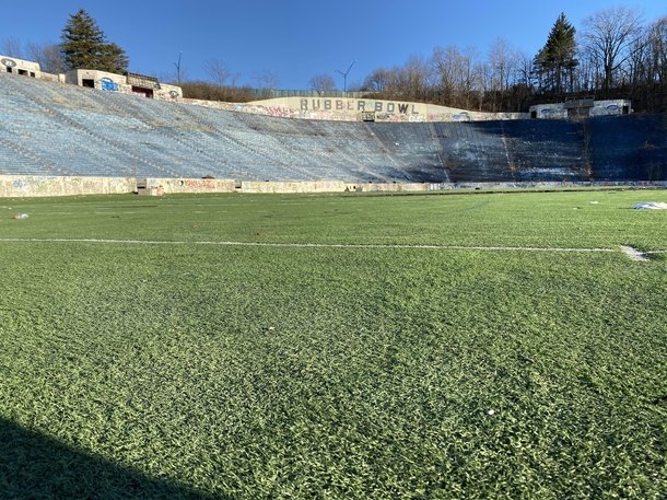 The Rubber Bowl served the Akron Zips until  Truly one of a kind built into the side of a big hill video link in comments to see what is left behind