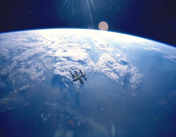 The Russian Mir Space station in orbit around the Earth 