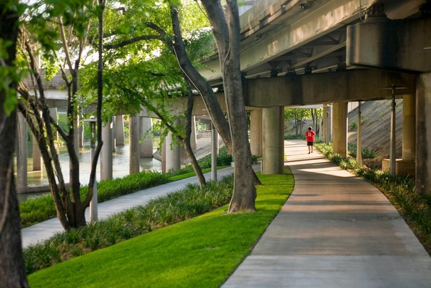 The Sabine Promenade is a park located underneath I- in Houston