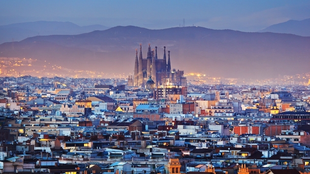 The Sagrada Famlia towering Barcelona Spain 