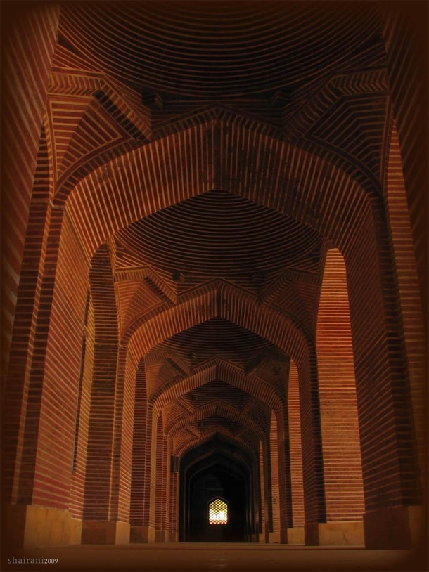 The Shahjahan Mosque in Thatta Pakistan is a th century mosque unusual in its design as it has no minarets and  domes