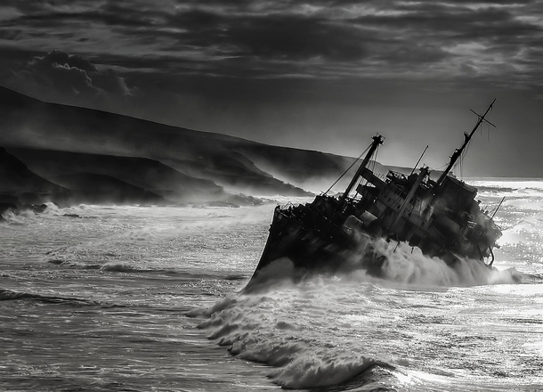 The shipwrecked SS American Star off the coast of Fuerteventura in the Canary Islands  by Pedro Lpez Batista