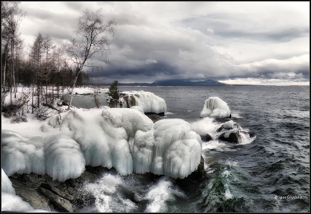 The shore of Lake Baikal Russia 