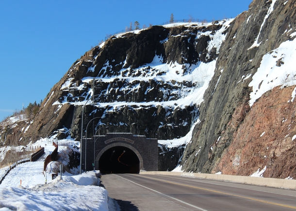 The Silver Creek Cliff tunnel on Highway  along the north shore of Lake Superior in Minnesota 