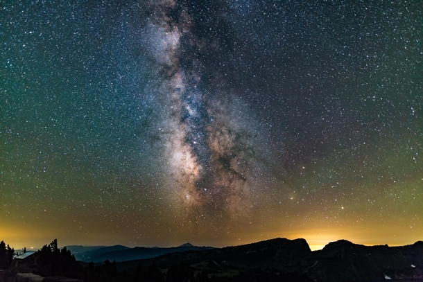 The sky at the very top of Crater Lake  feet are so dark the airglow just pops 
