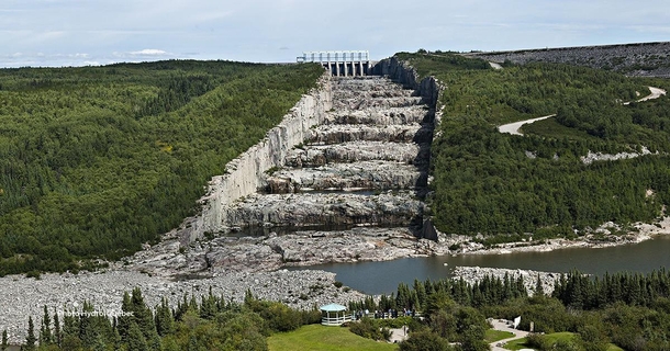 The spillway of a hydroelectric dam on James Bay in Quebec Canada