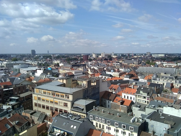 The sprawling city of Ghent Belgium Seen from atop the church tower