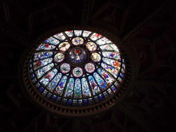 The stained glass dome at the Hockey Hall of Fame in Toronto Ontario Canada  