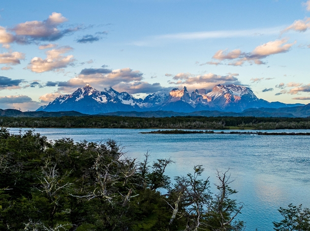 The start of Golden Hour at Torres del Paine Patagonia 