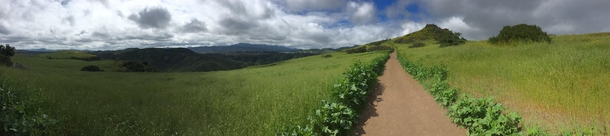 The sun came out as I was taking this panorama Wildwood Canyon Park CA 