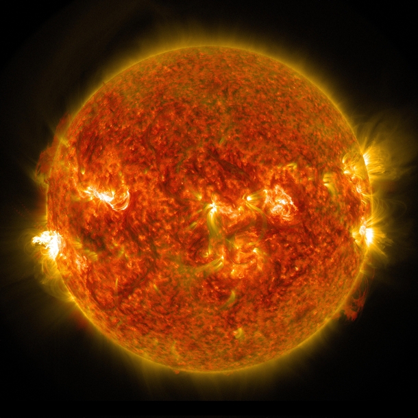The sun emits an M flare seen on the left August   