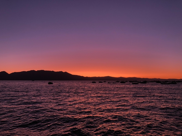 The sun setting over Lake Tahoe 