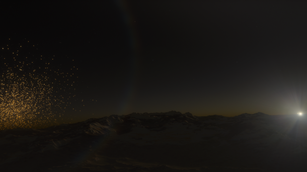 The Sunset On Planet RS- With The RC- Star Cluster On The Left Horizon