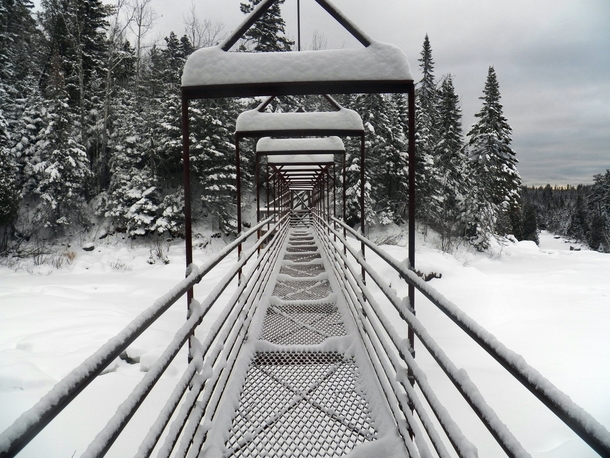 The Superior Hiking Trail suspension bridge over the Baptism River Tettegouche State Park MN 