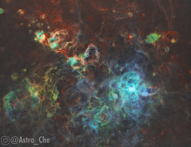 The Tarantula nebula is a massive star-forming region in another galaxy If it was a close to the earth as the Orion nebula x closer it would cast shadows at night 