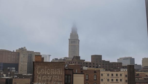 The Terminal Tower hiding in the fog - Cleveland Ohio 