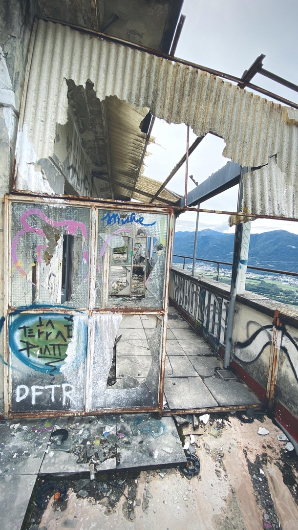 The terrace in the abandoned sanatorium over Lucarno Italian part of Switzerland Crazy view