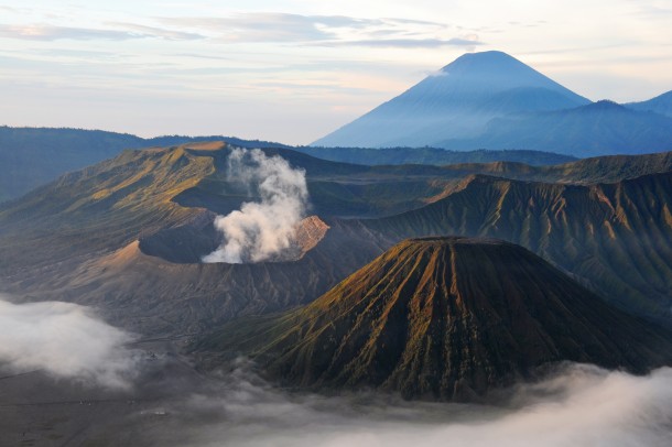 The three volcanoes of Bromo Tengger Semeru National Park Indonesia 