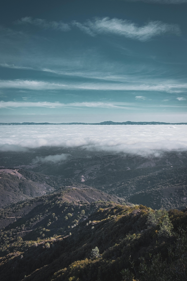 The top of Mount Umunhum in the SF Bay Area with fog  x