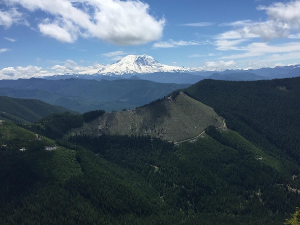 The view of Mt Rainier from the Kelly Butte Lookout near Enumclaw Washington 