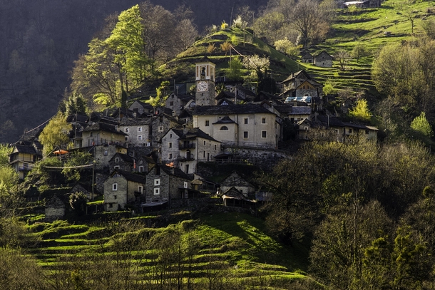The village of Corippo in the Verzasca valley of Switzerland has been here since the s  people live here today 