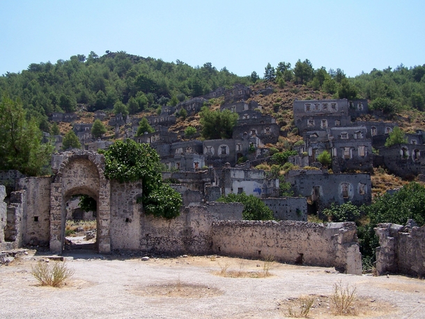 The Village of Kayakoy Turkey in the Taurus Mountains is made up of  completely empty and abandoned buildings