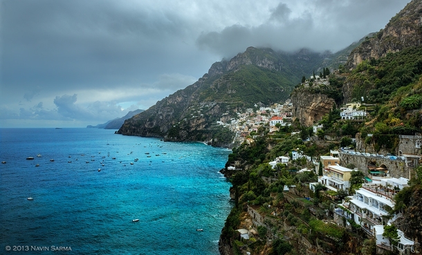 The village of Positano built into the cliffs of the Amalfi Coast Italy 
