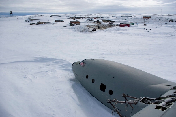 The wreckage of Soviet AN- Aircraft on Graham Bell Island in the Arctic Ocean