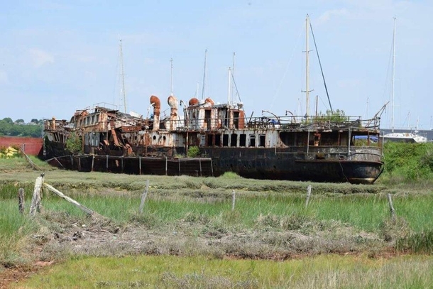 The wrecked and abandoned PS Ryde sitting on the banks of the River Medina Isle Of Wight Efforts to restore her in  failed and sadly she will be left to rust away