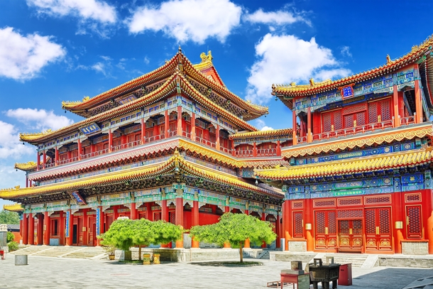 The Yonghe Temple in Beijing China constructed in  with a combination of Han Chinese and Tibetan styles